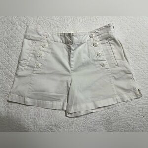 LOFT White High Waist Shorts with Distressed Detailing